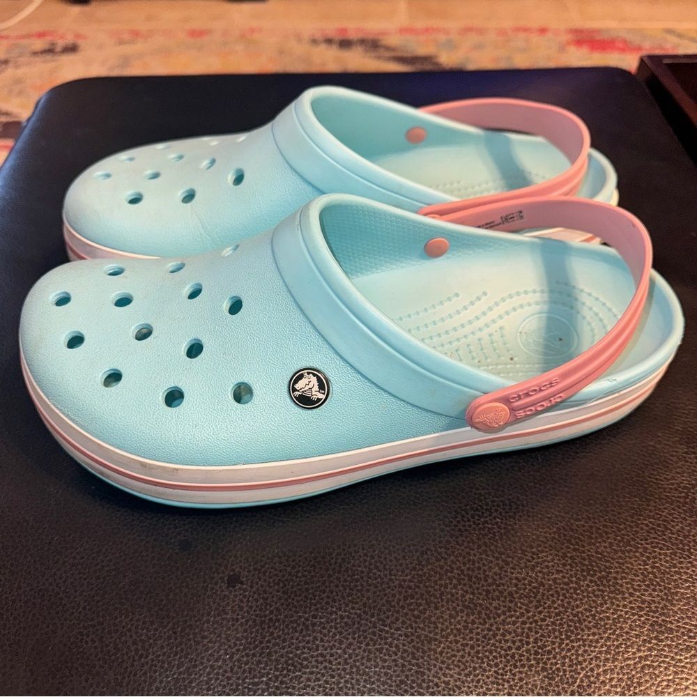 CROCS Classic Clog in Light Blue with Pink Strap